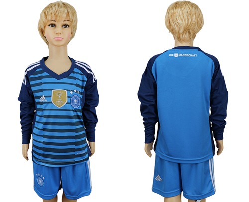 Germany Blank Blue Long Sleeves Kid Soccer Country Jersey - Click Image to Close